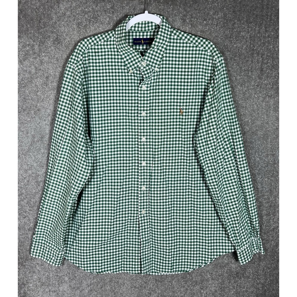 Ralph Lauren Button Down Shirt Mens Sz XXL Green White Check Cotton Long Sleeve